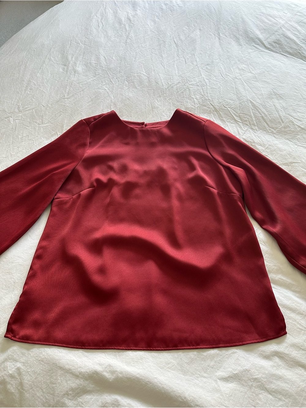 Chico's Wine-Red Satin Long-Sleeve Blouse, size medium (1) - Picture 8 of 14